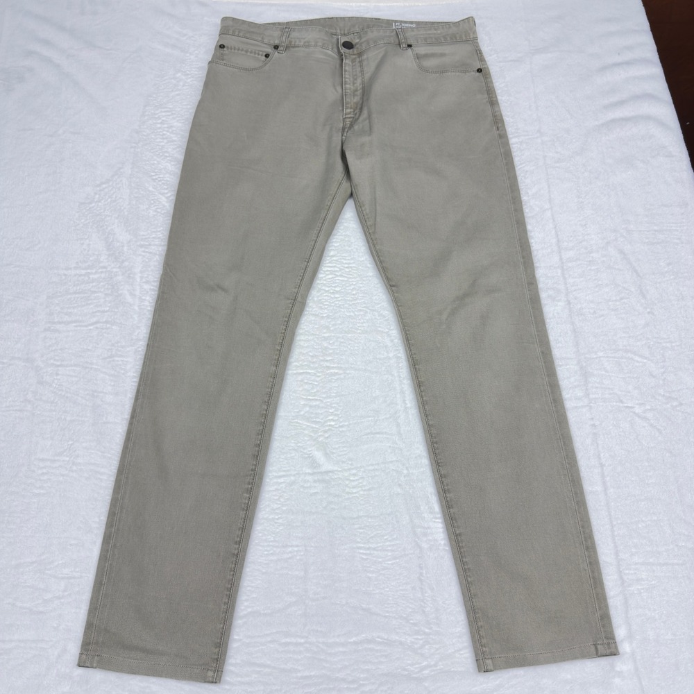 PT Torino Denim Jazz Pants Mens 38x32 Khaki Tan Cotton Blend Slim Fit Stretch